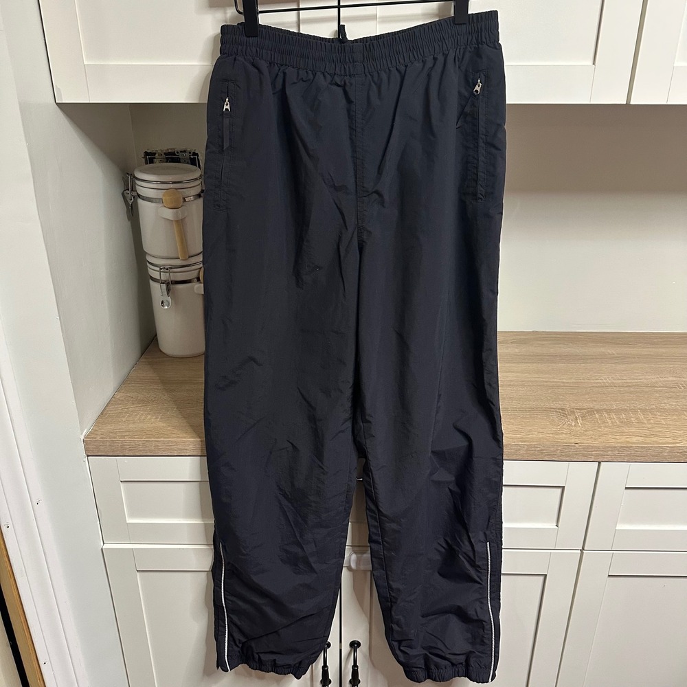 Vintage Lands End Track Pants Womens M 10-12 Black Nylon Mesh Lined Reflective
